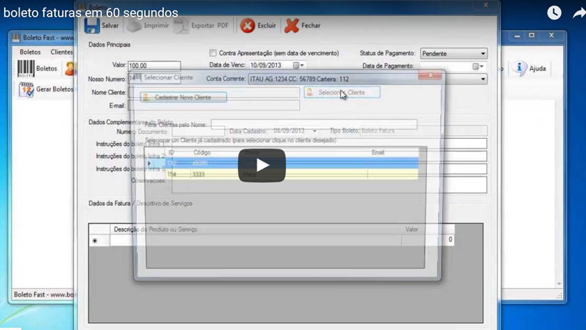 Boleto tipo fatura em 60 segundos